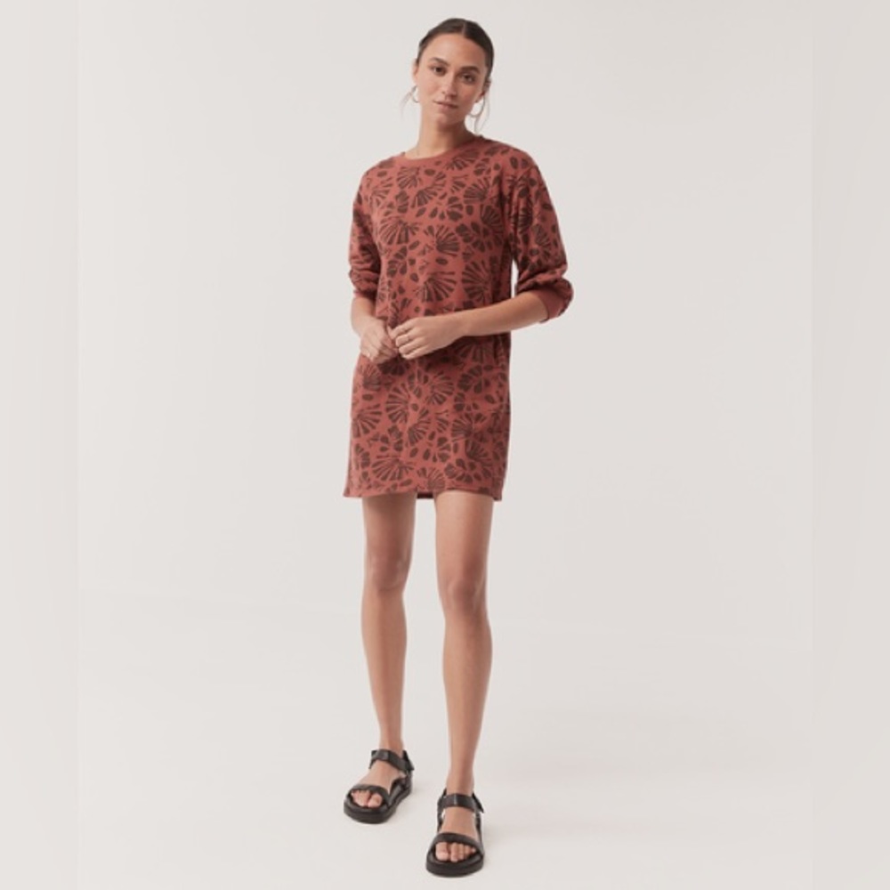 Pact Women's Walnut Stamp Essential Puff-Sleeve Dress XS